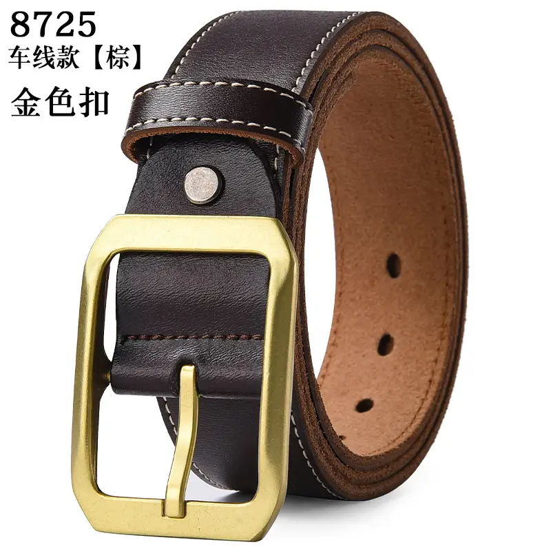 Men's Genuine Leather Belt Black Large Size with Copper Buckle