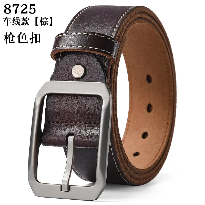 Men's Genuine Leather Belt Black Large Size with Copper Buckle