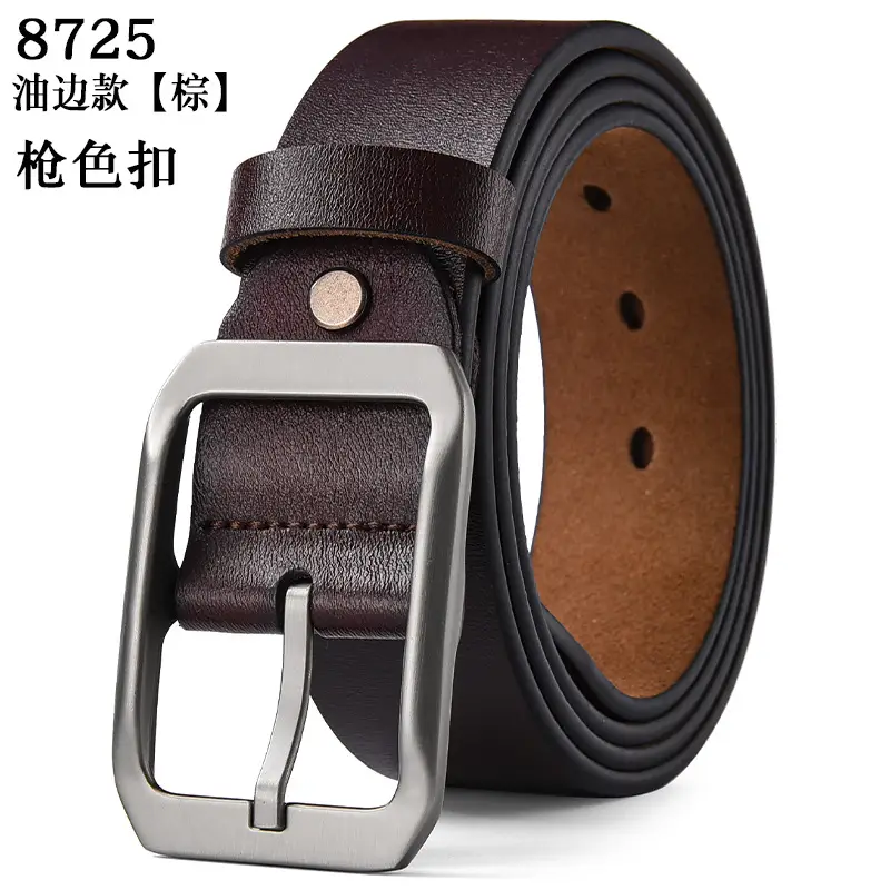 Men's Genuine Leather Belt Black Large Size with Copper Buckle