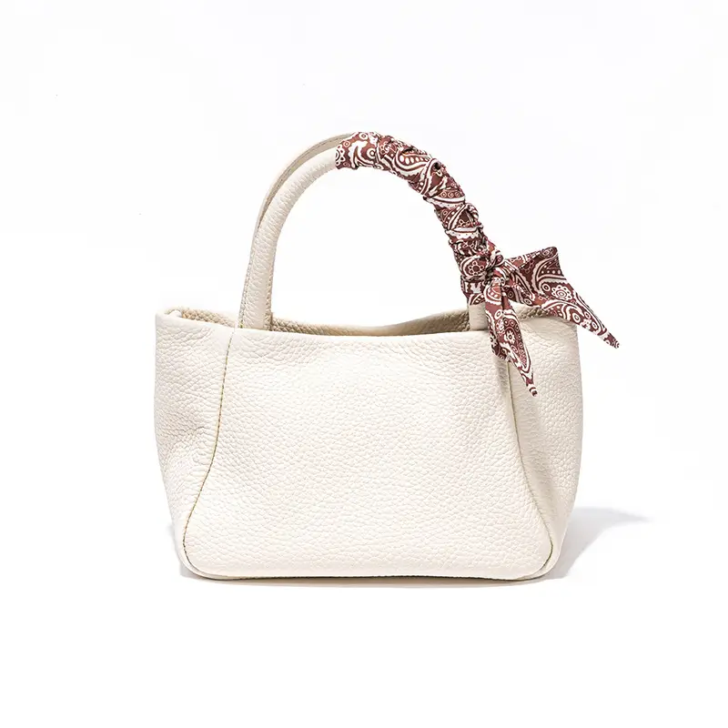 Women's Genuine Leather Silk Scarf Bag with Decorative Ribbon — feature 4