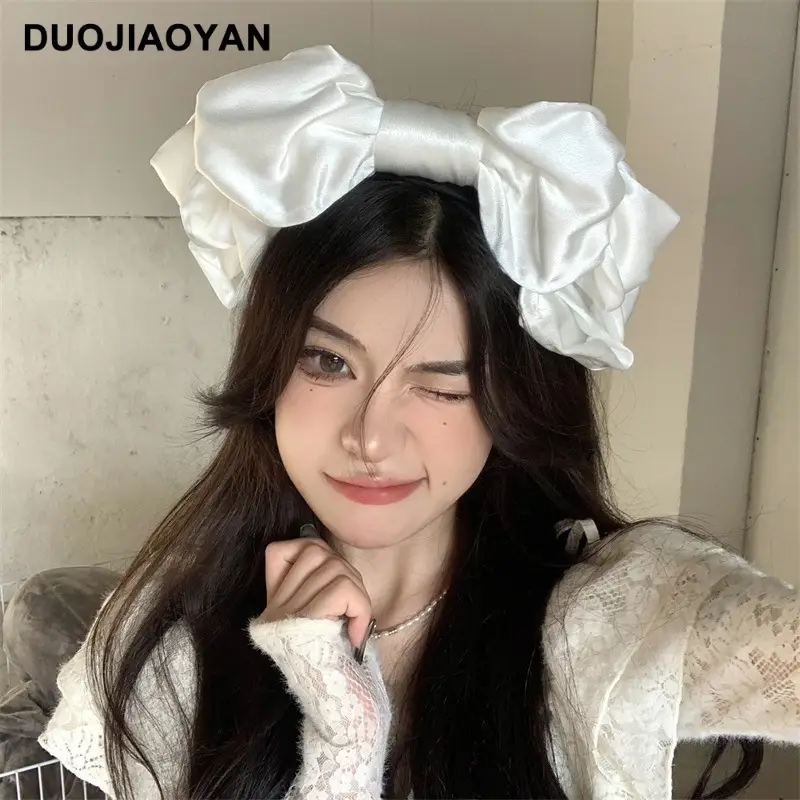 Women Satin Bow Headband with Sweet Pink Lolita Clip - Image 10