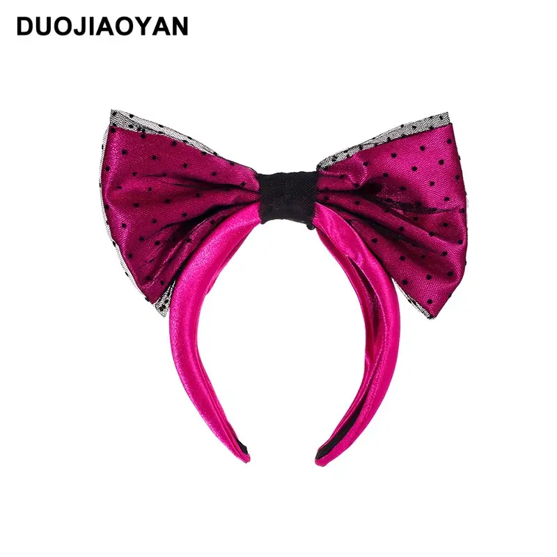 Women Satin Bow Headband with Sweet Pink Lolita Clip - Image 14