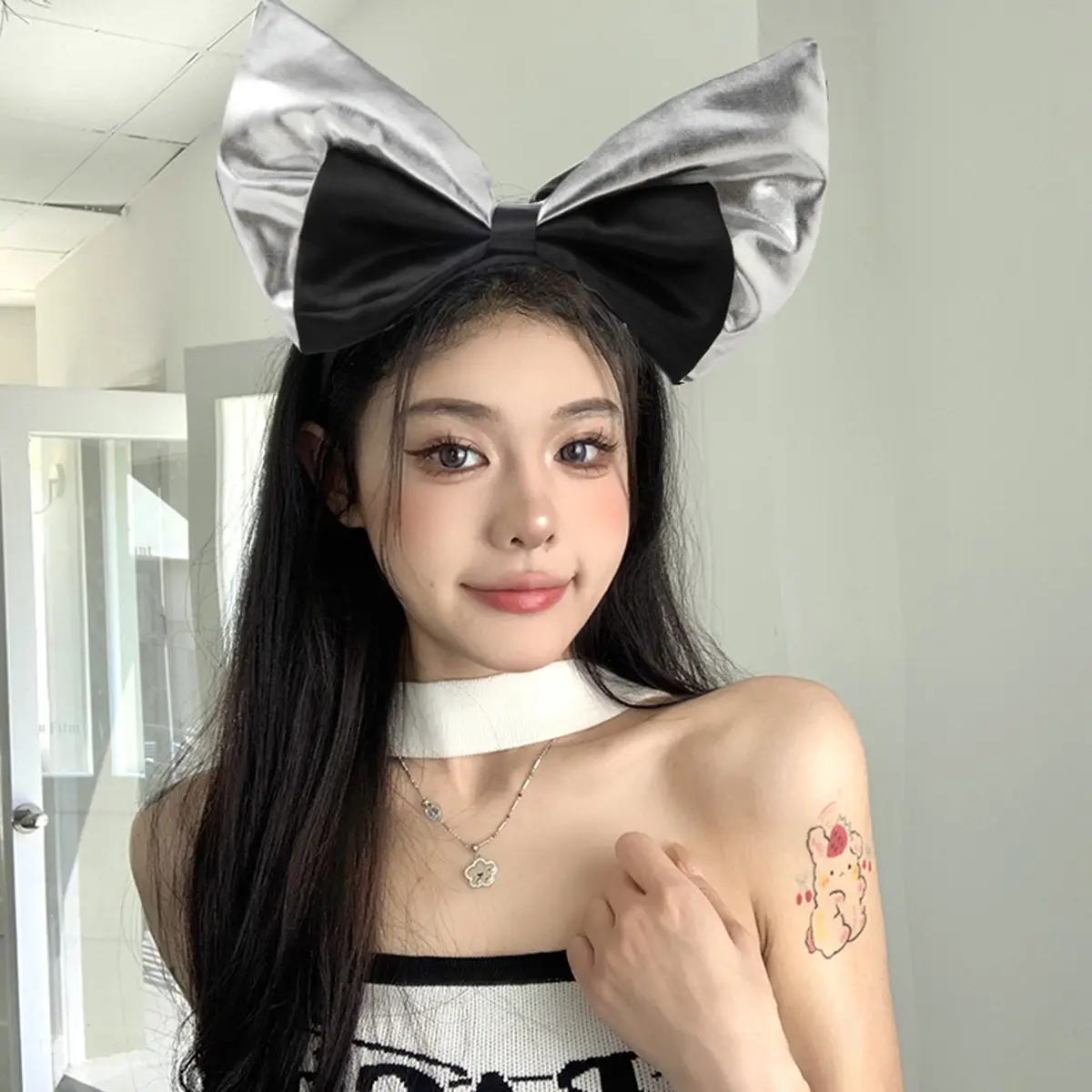 Women Satin Bow Headband with Sweet Pink Lolita Clip - Image 19