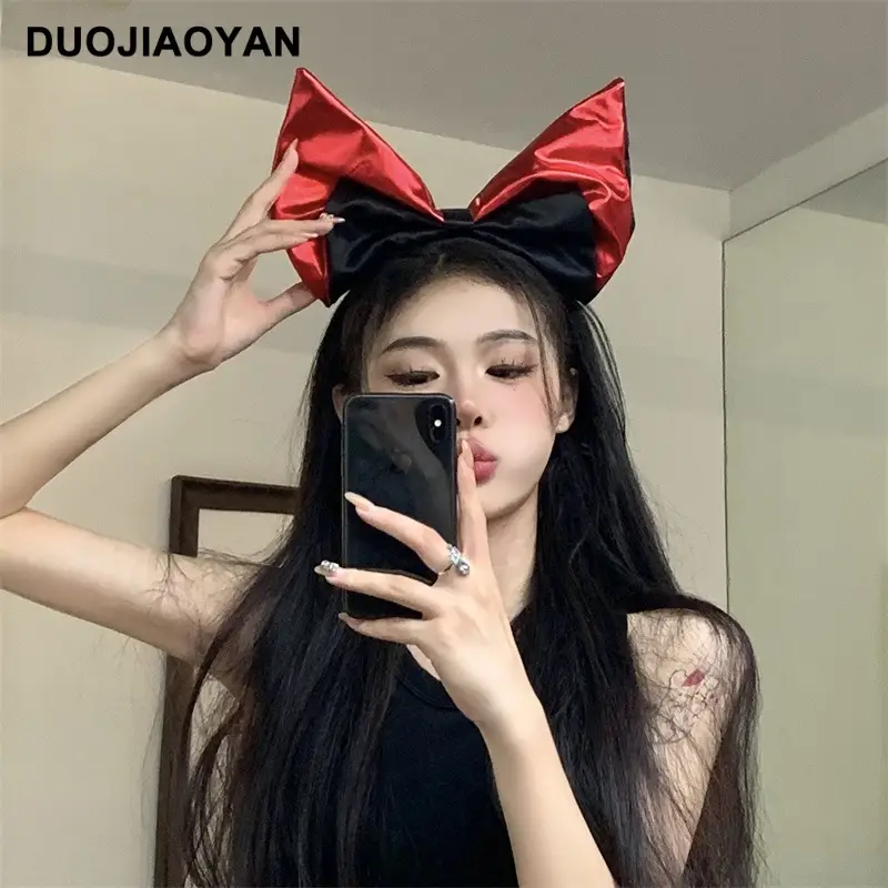 Women Satin Bow Headband with Sweet Pink Lolita Clip - Image 20