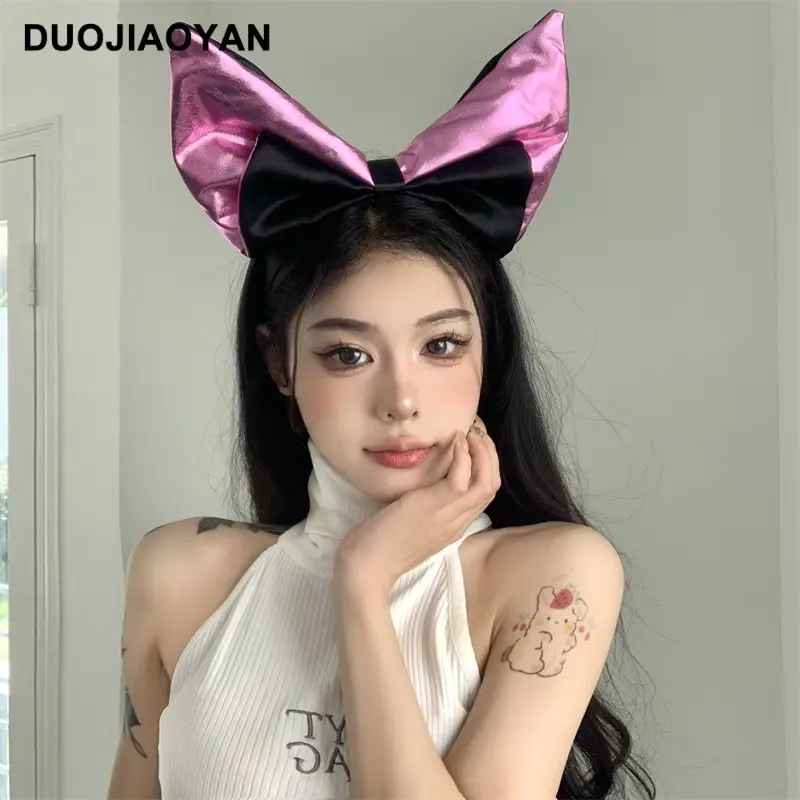 Women Satin Bow Headband with Sweet Pink Lolita Clip - Image 21