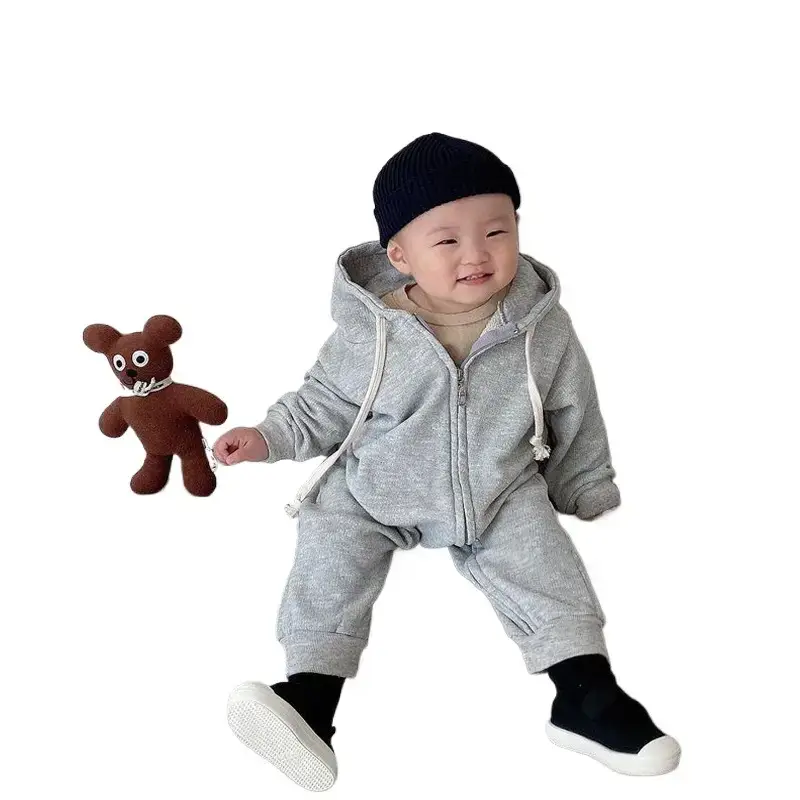 Baby Hooded Cotton Suit Grey Winter Korean Style - Image 5
