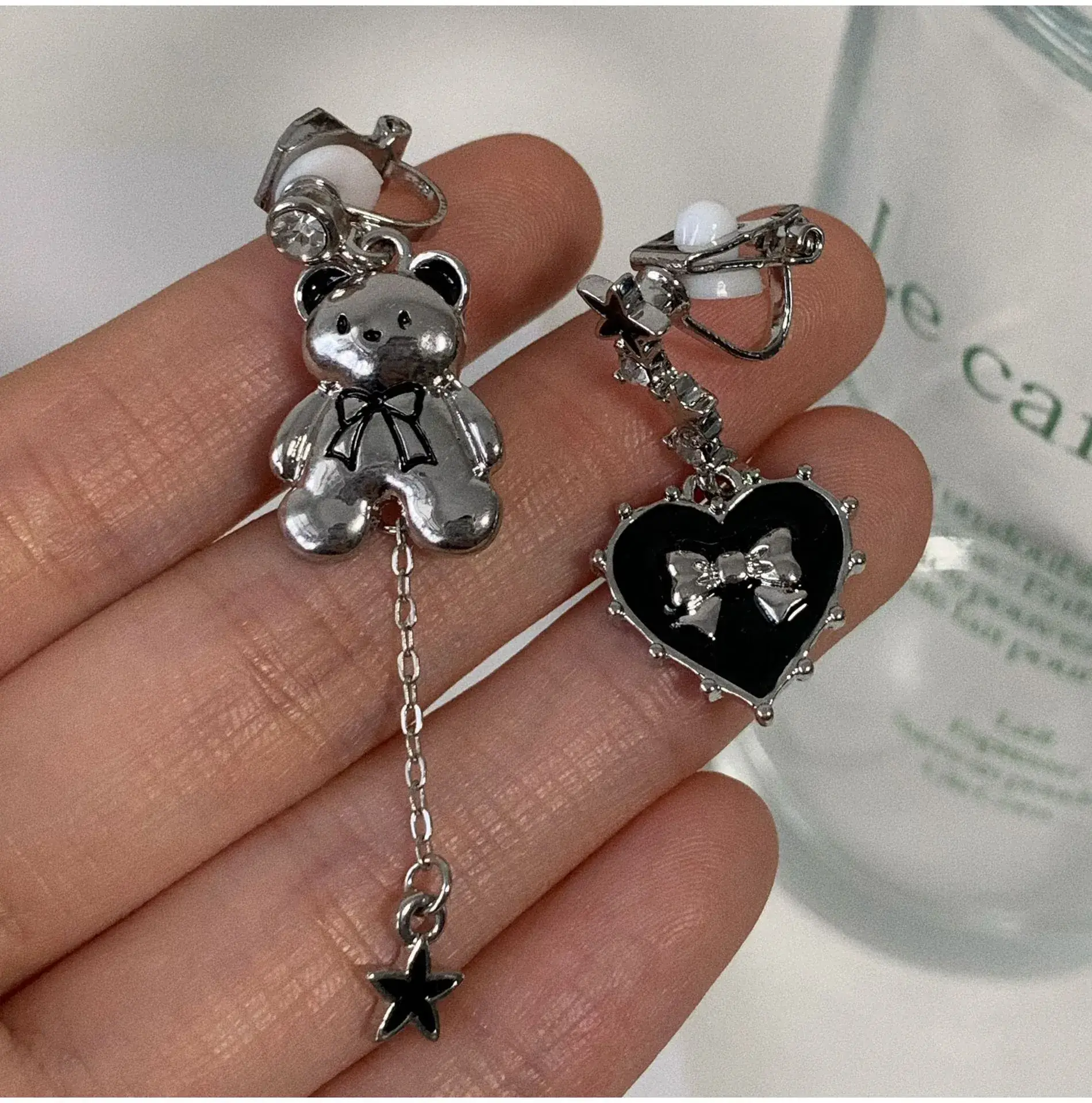 Bear Star Earrings for Women Silver Rhinestone - Image 4