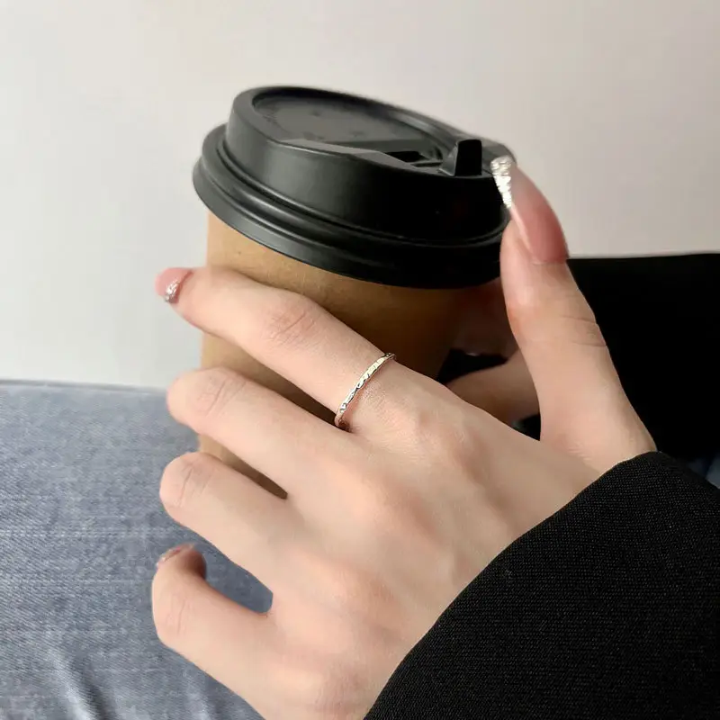 Open Hammer Texture Silver Ring for Men Women - Image 4