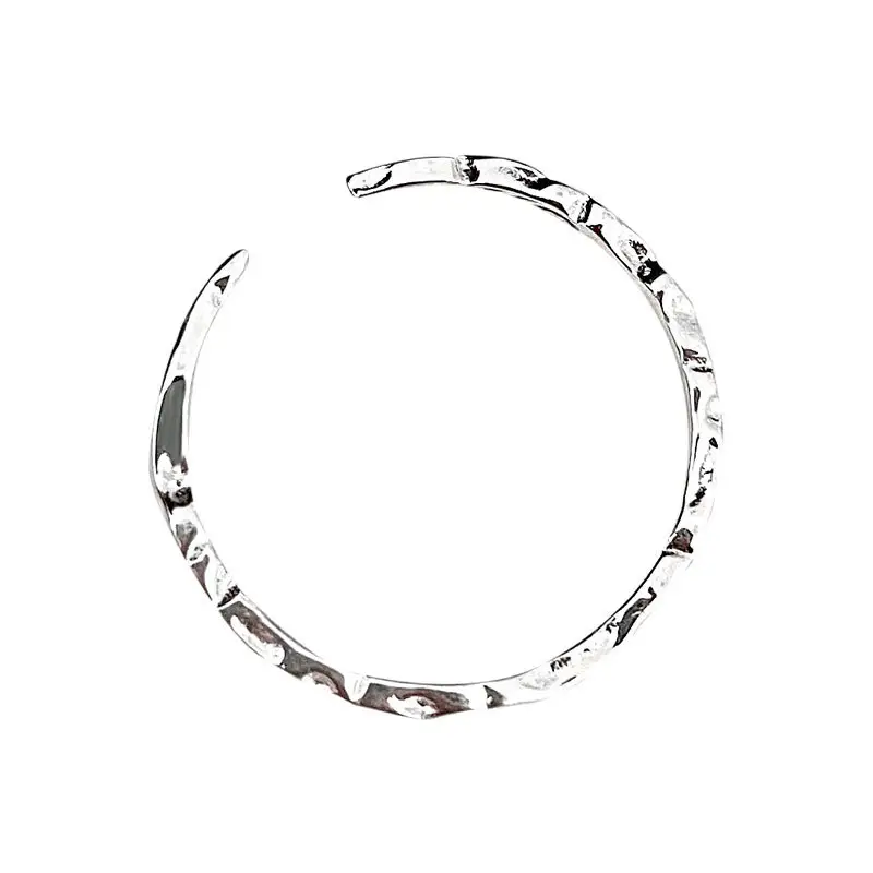 Open Hammer Texture Silver Ring for Men Women - Image 5