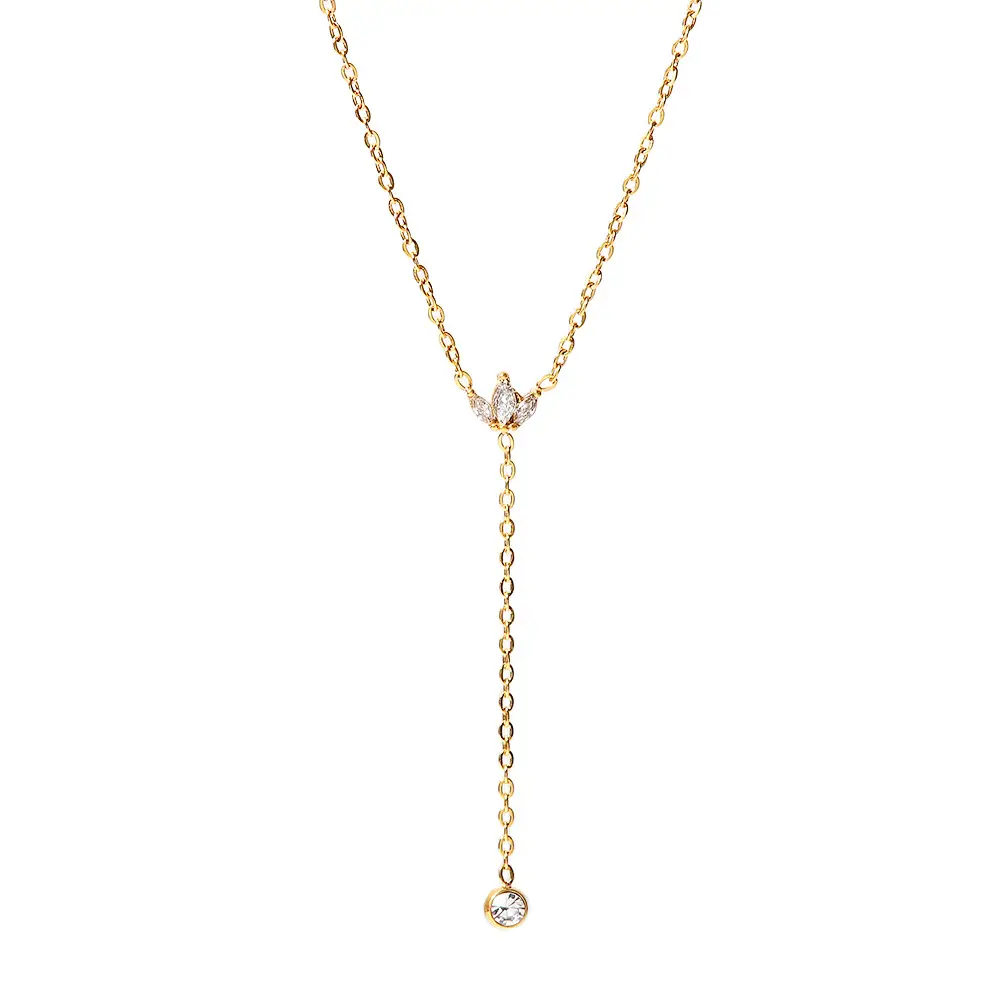 18K Gold Titanium Steel Necklace with White Zircon Crown - Image 6