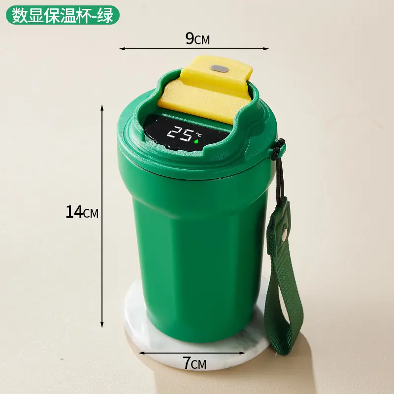 Digital Temperature Coffee Thermos Cup Green 14cm