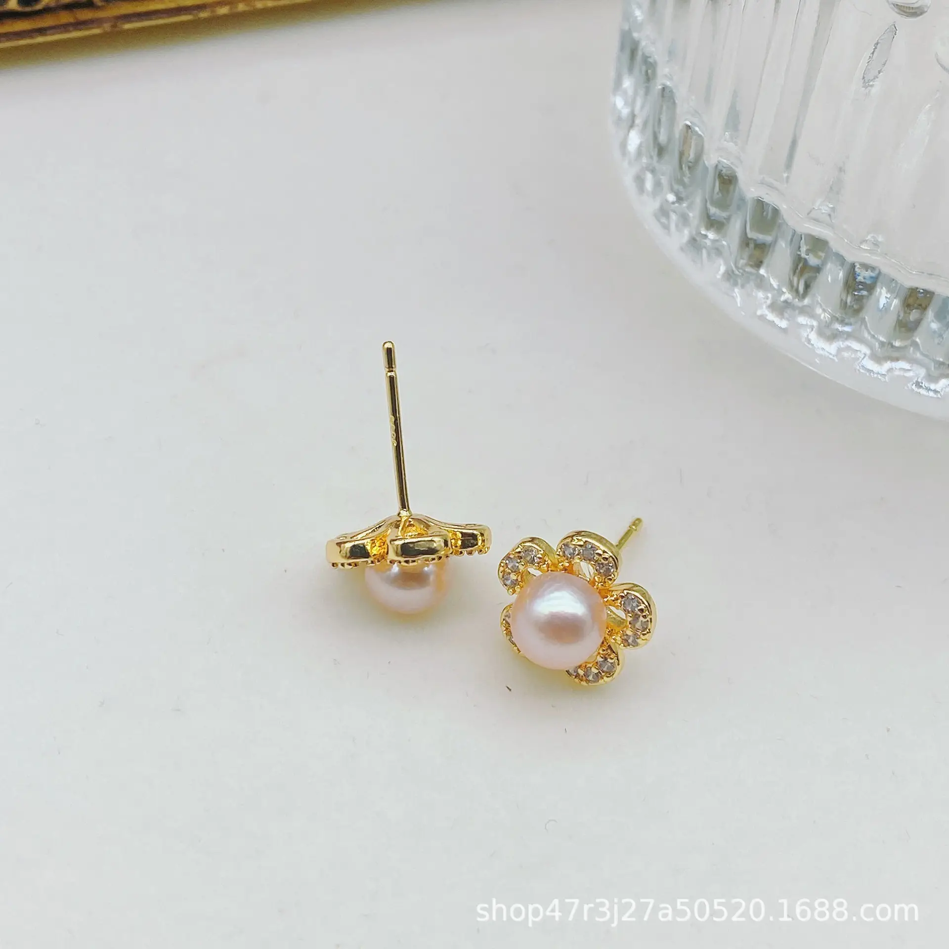 S925 Silver Pearl Flower Earrings with Zircon Accents - Image 6