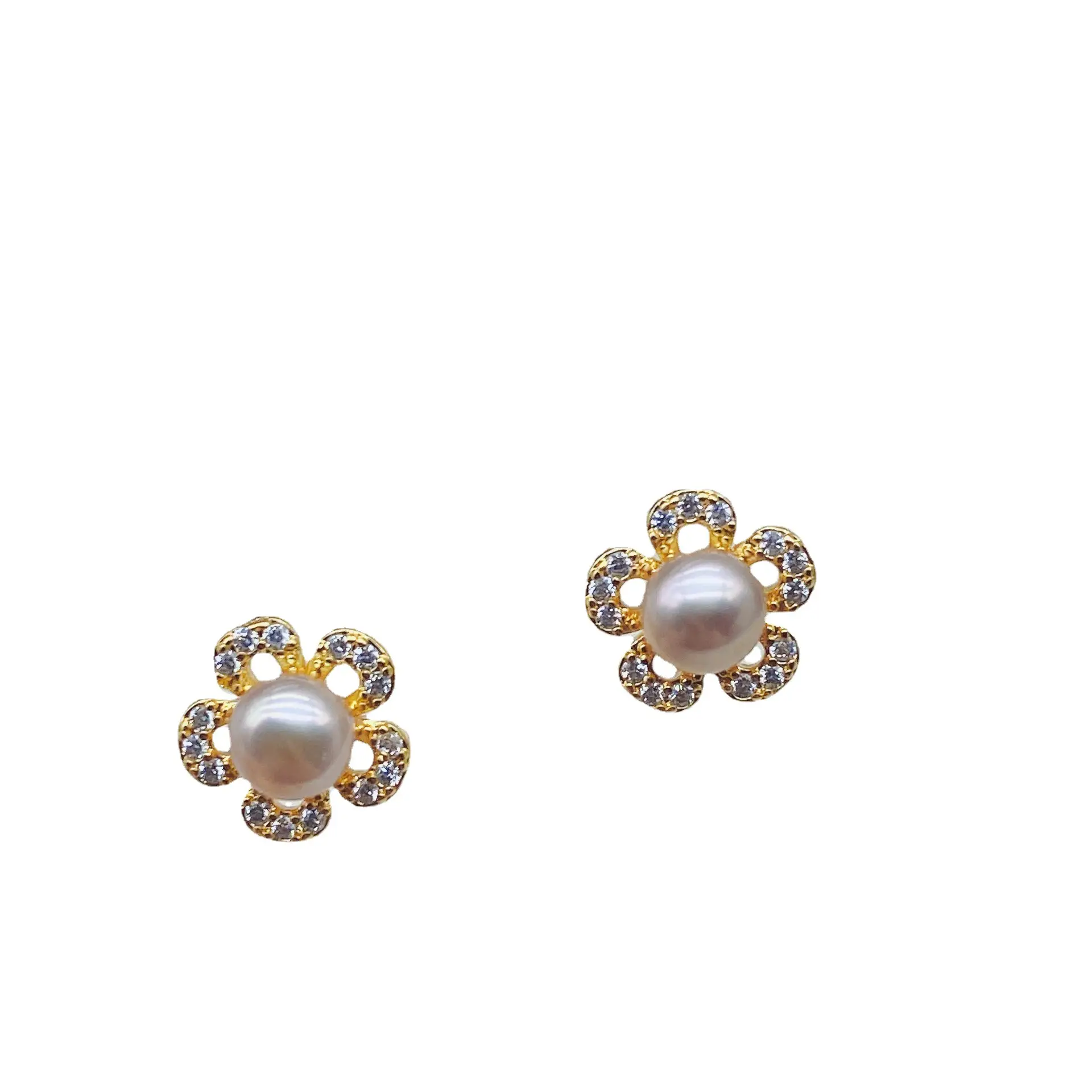 S925 Silver Pearl Flower Earrings with Zircon Accents - Image 7