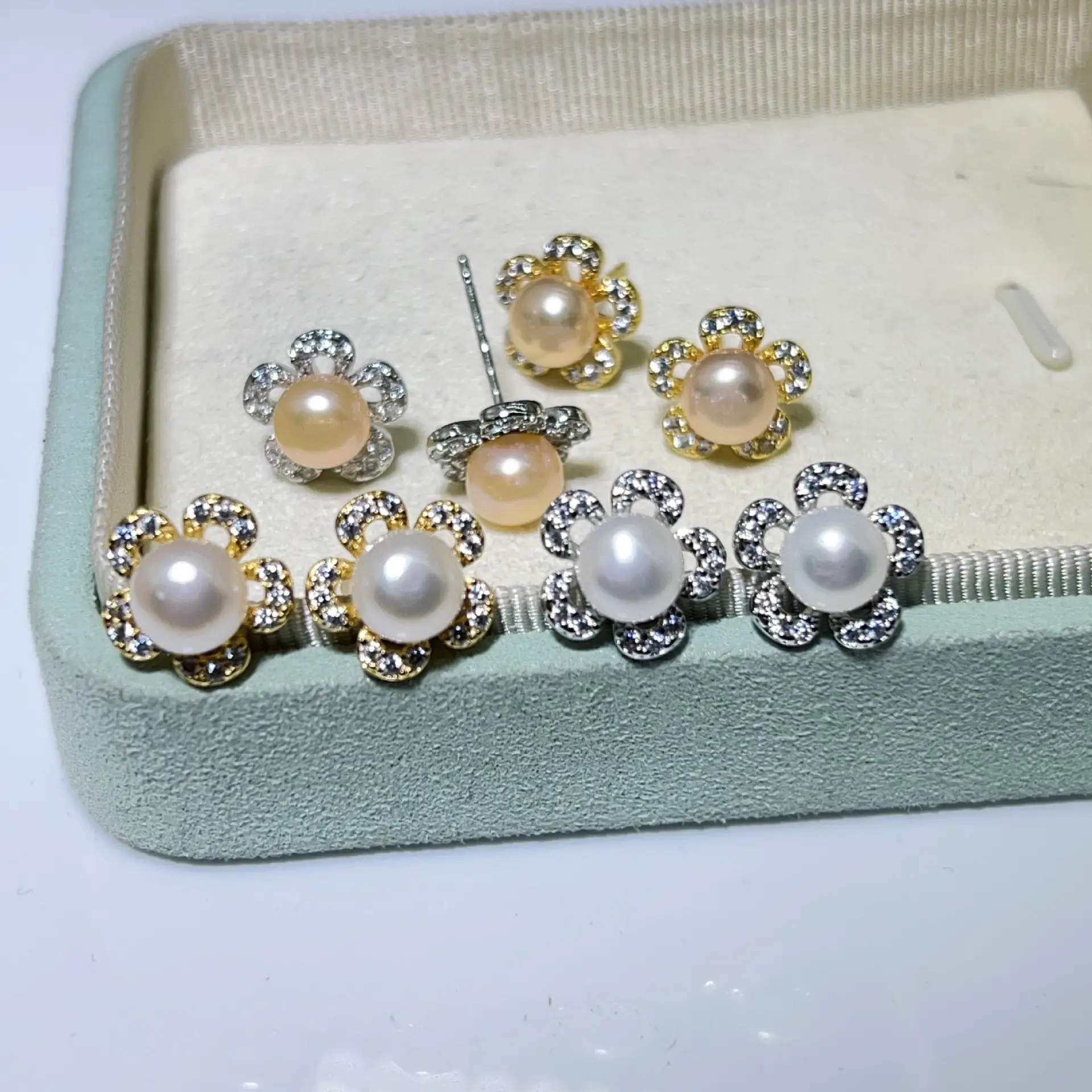 S925 Silver Pearl Flower Earrings with Zircon Accents — feature 13