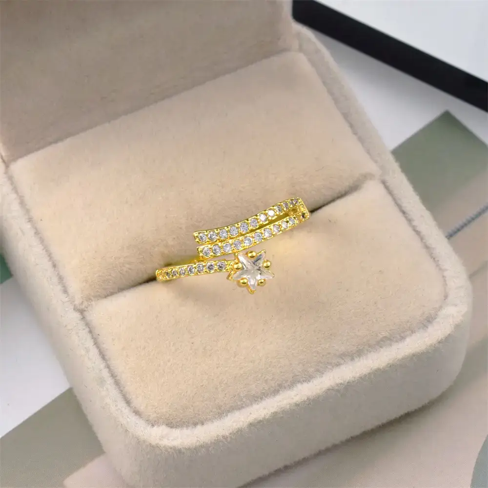 Gold Plated Adjustable CZ Zircon Rings Set