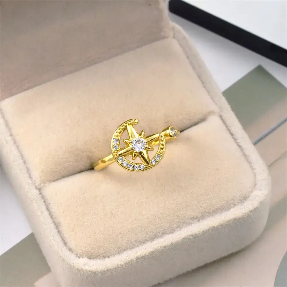 Gold Plated Adjustable CZ Zircon Rings Set
