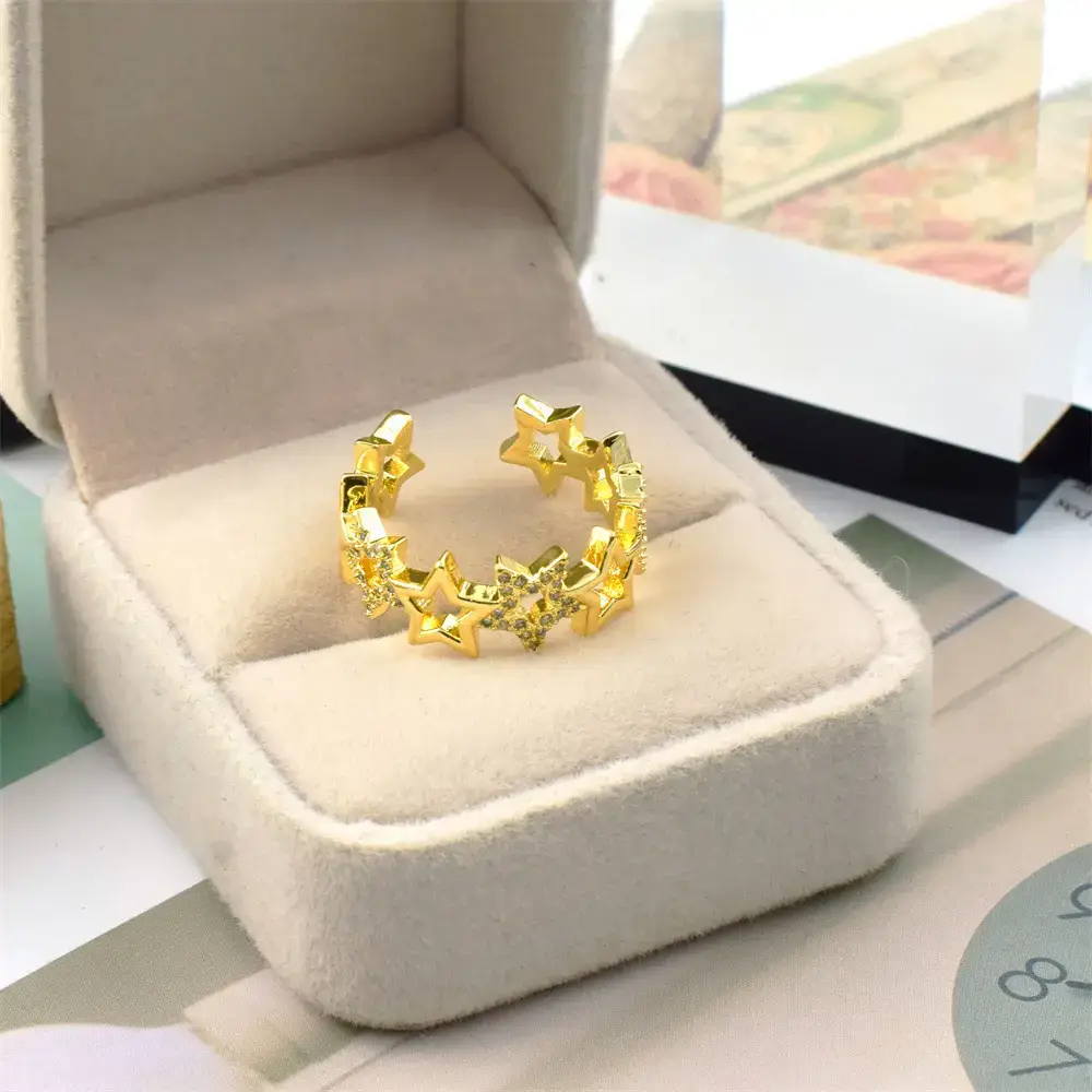 Gold Plated Adjustable CZ Zircon Rings Set