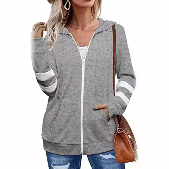 2021 Grey Cross-Border Hoodie Zipper Sweatshirt for Women - Image 7