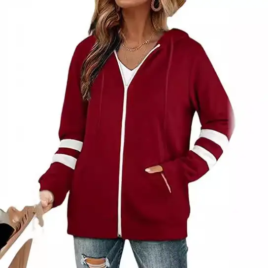 2021 Grey Cross-Border Hoodie Zipper Sweatshirt for Women - Image 9
