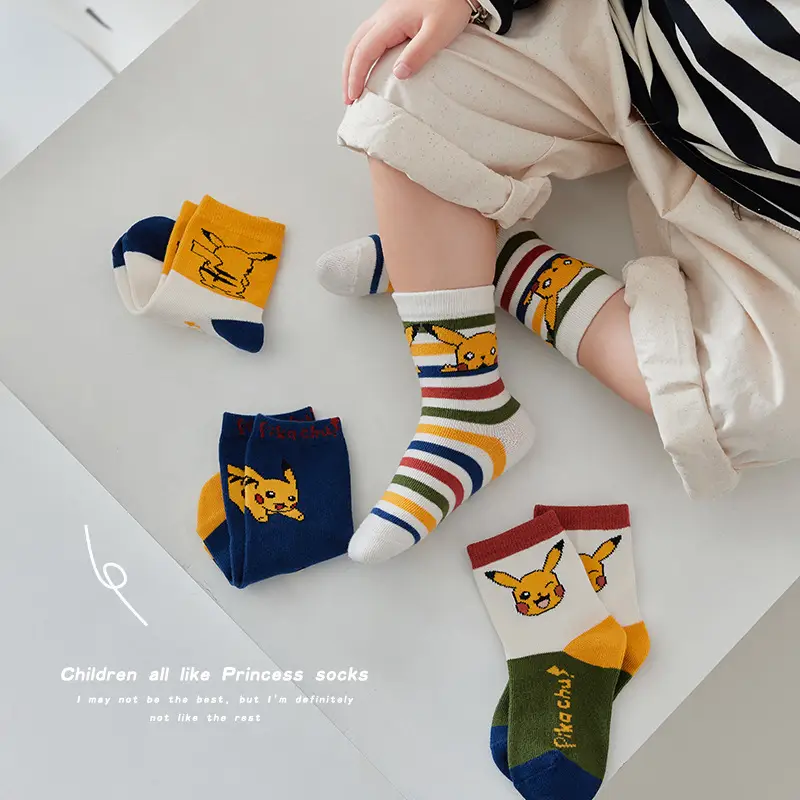 5 Pair Pikachu Cotton Cartoon Socks for Boys - Image 12