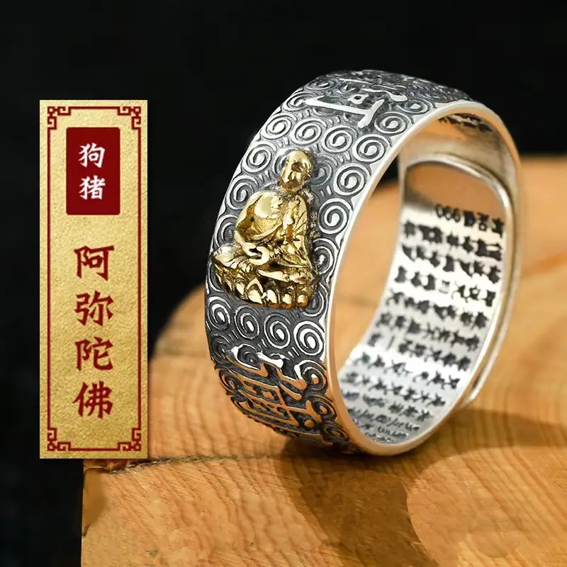 Retro Eight Guardian Gods Silver Gold Zodiac Ring - Image 8