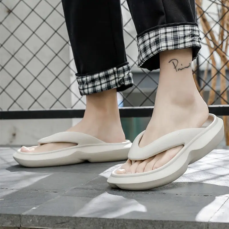 Men's Thick White Flip-Flops Non-Slip Summer Slippers