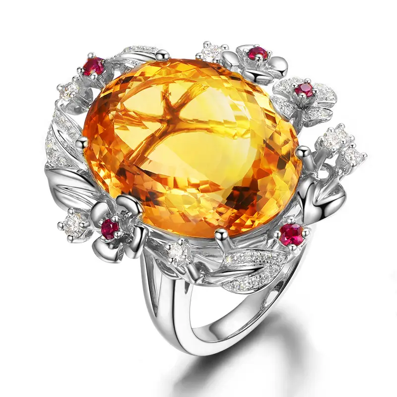 Luxury Citrine Cherry Blossom Ring with Egg Diamond - Image 4