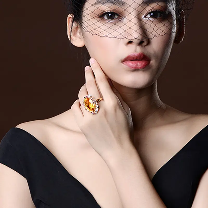 Luxury Citrine Cherry Blossom Ring with Egg Diamond - Image 7