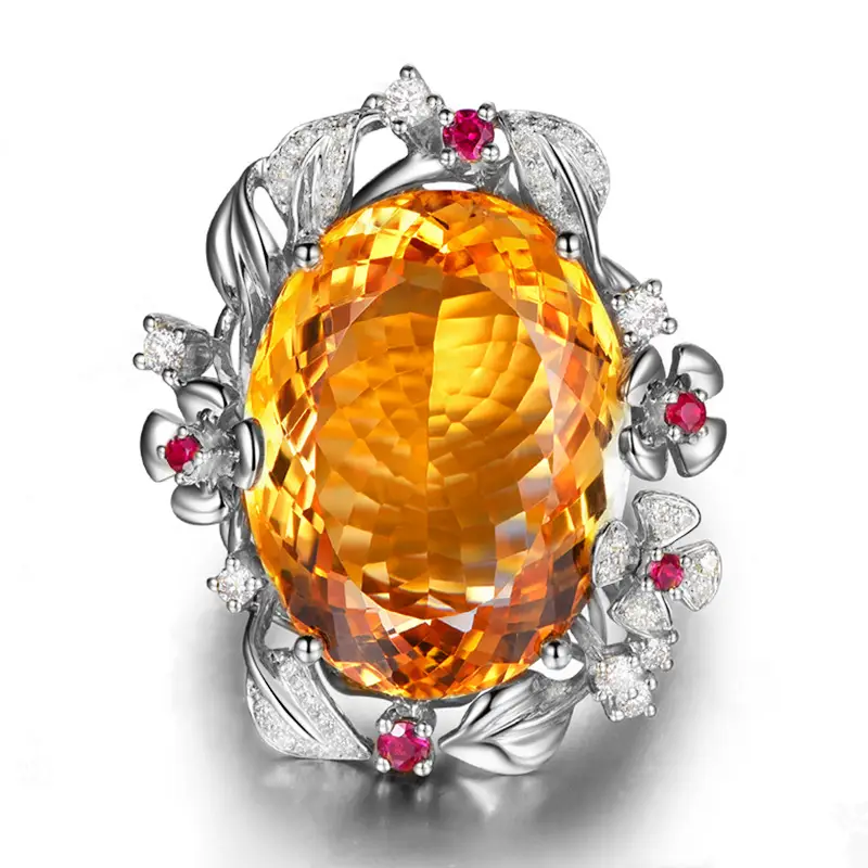 Luxury Citrine Cherry Blossom Ring with Egg Diamond - Image 2