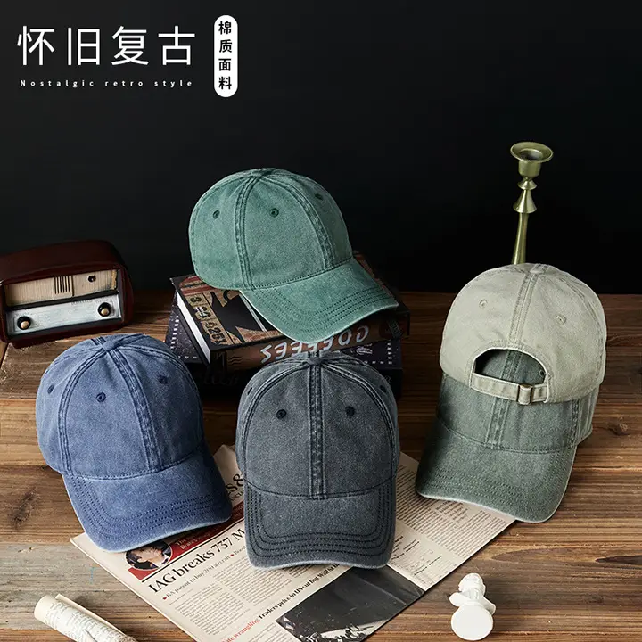 Men Washed Cotton Peaked Cap Retro Colors - Image 16