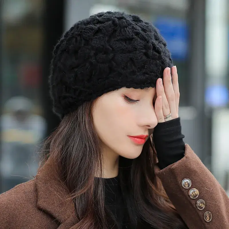 Women's Grey Knitted Wool Hat for Spring Autumn - Image 14