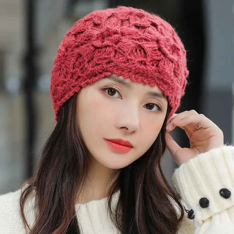 Women's Grey Knitted Wool Hat for Spring Autumn - Image 16