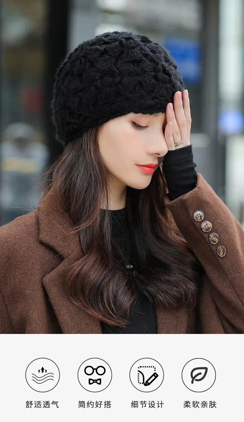 Women's Grey Knitted Wool Hat for Spring Autumn — feature 1