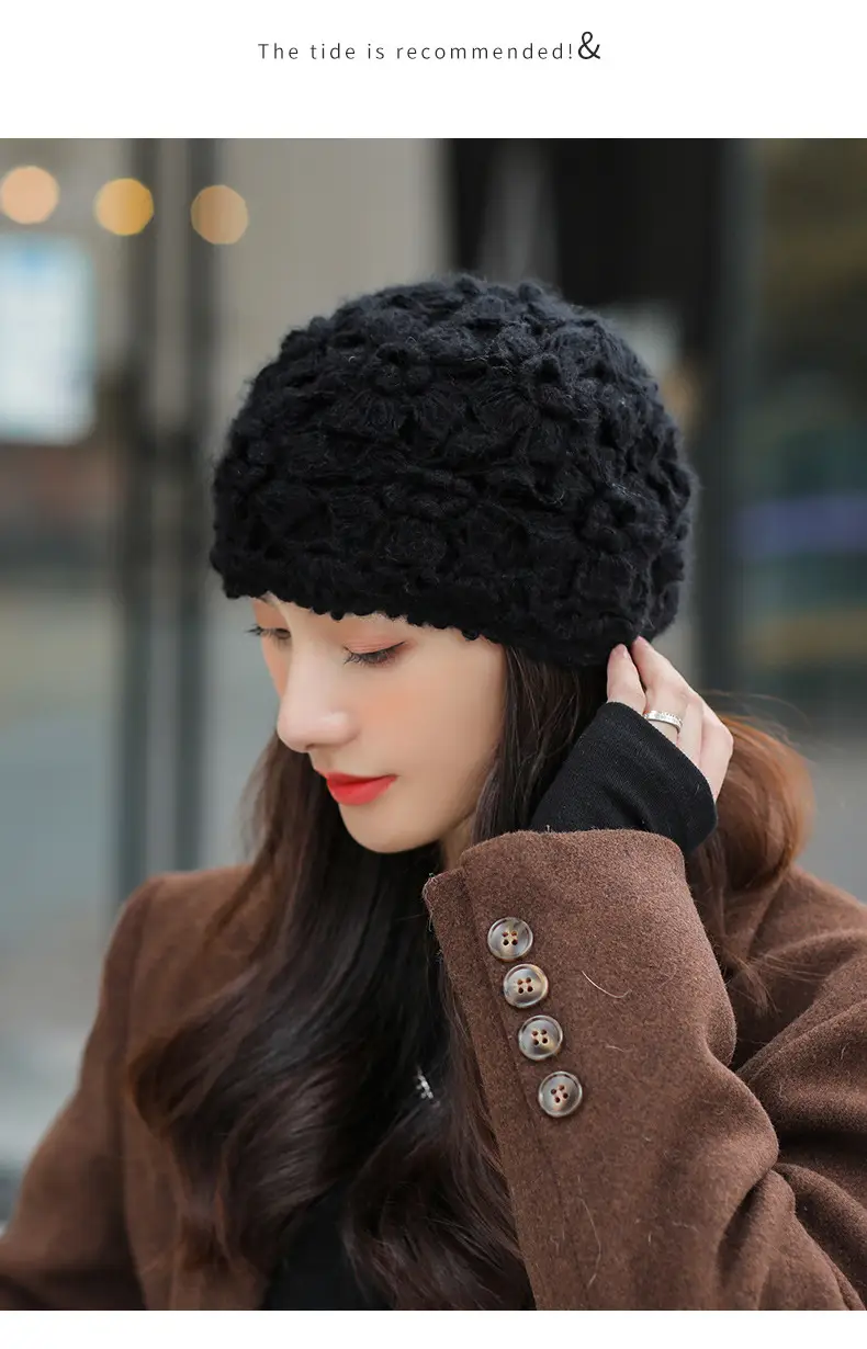 Women's Grey Knitted Wool Hat for Spring Autumn — feature 11