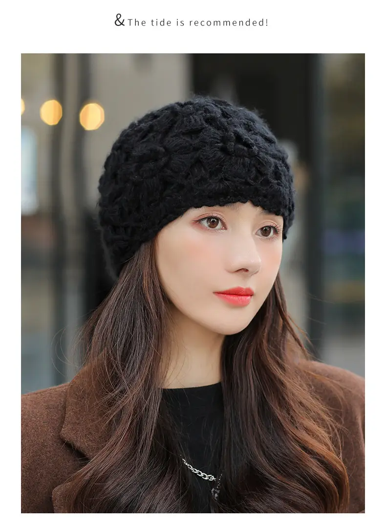 Women's Grey Knitted Wool Hat for Spring Autumn — feature 12