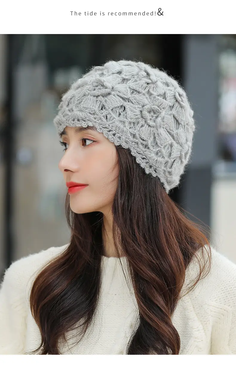 Women's Grey Knitted Wool Hat for Spring Autumn — feature 13