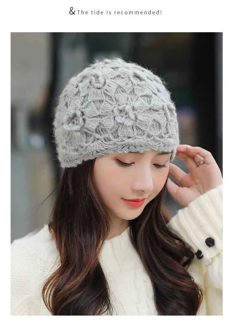 Women's Grey Knitted Wool Hat for Spring Autumn — feature 14