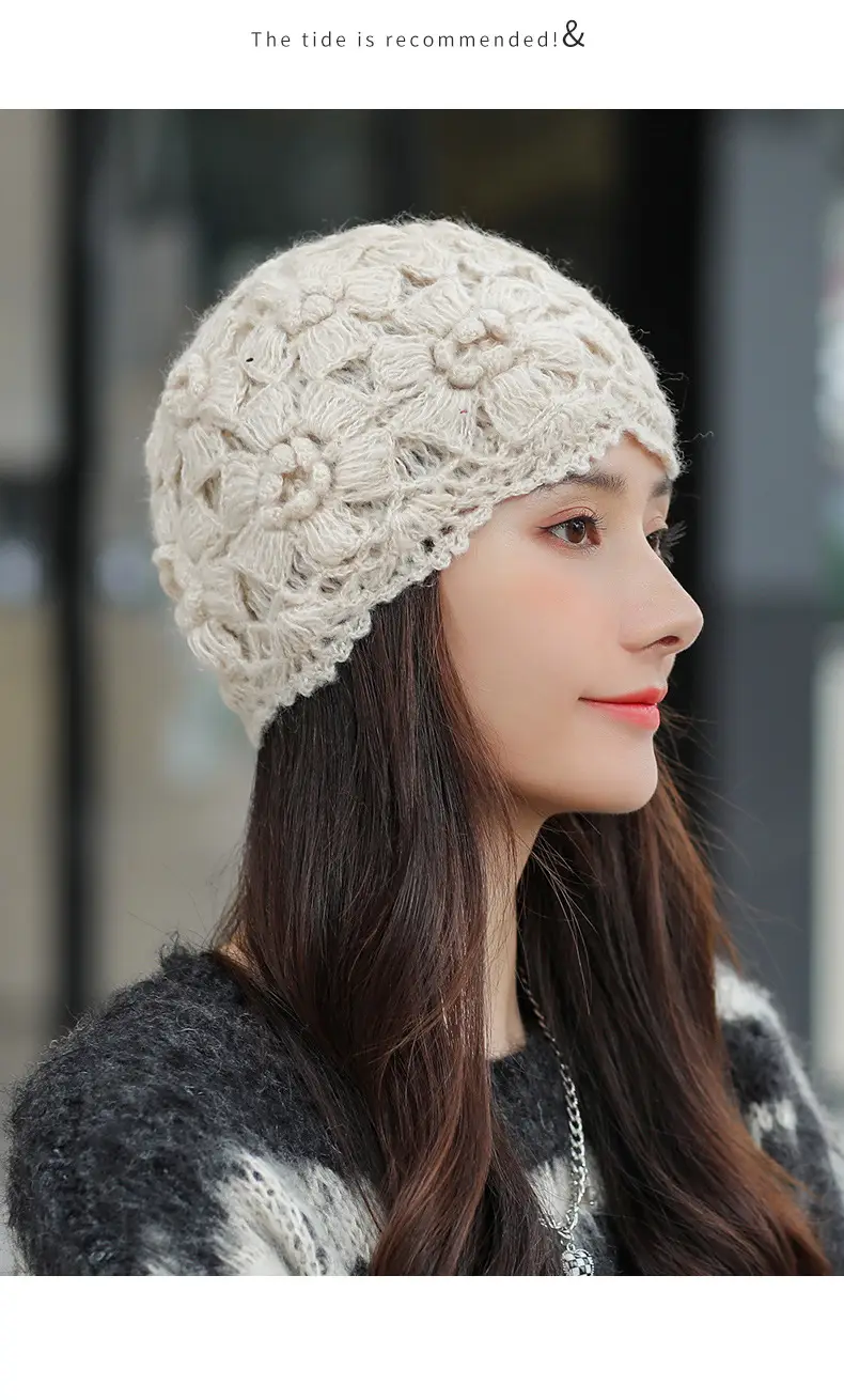 Women's Grey Knitted Wool Hat for Spring Autumn — feature 15
