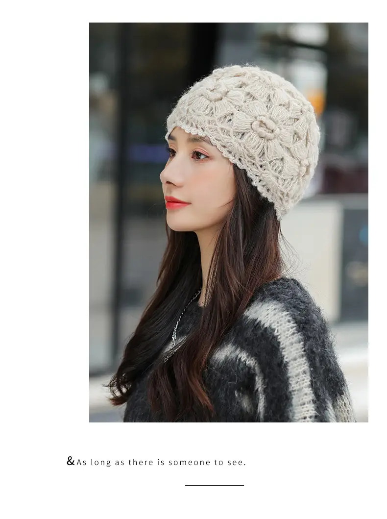 Women's Grey Knitted Wool Hat for Spring Autumn — feature 16