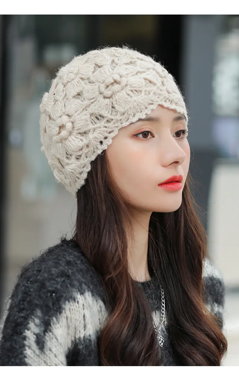 Women's Grey Knitted Wool Hat for Spring Autumn — feature 17