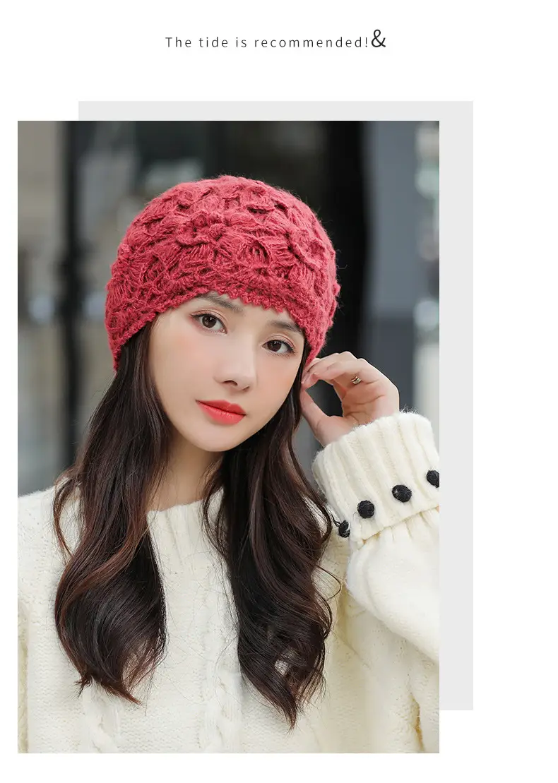 Women's Grey Knitted Wool Hat for Spring Autumn — feature 18
