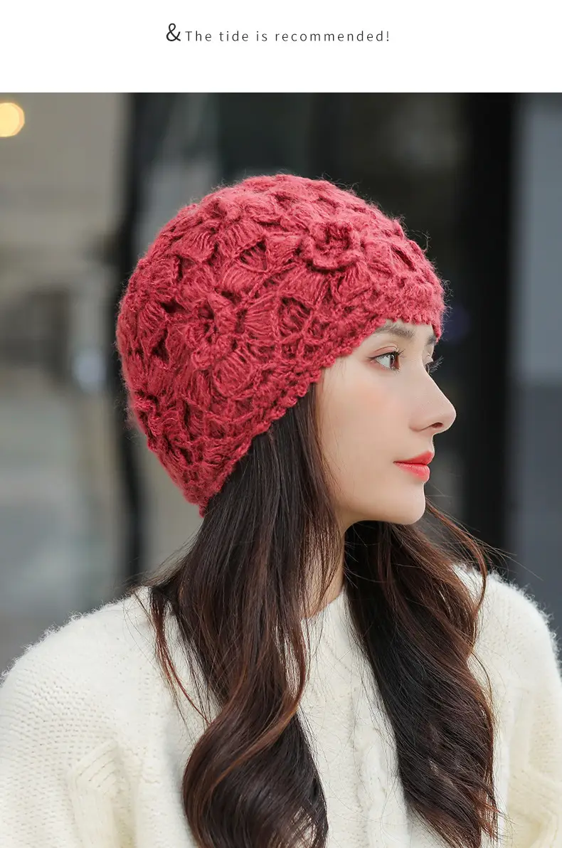 Women's Grey Knitted Wool Hat for Spring Autumn — feature 19