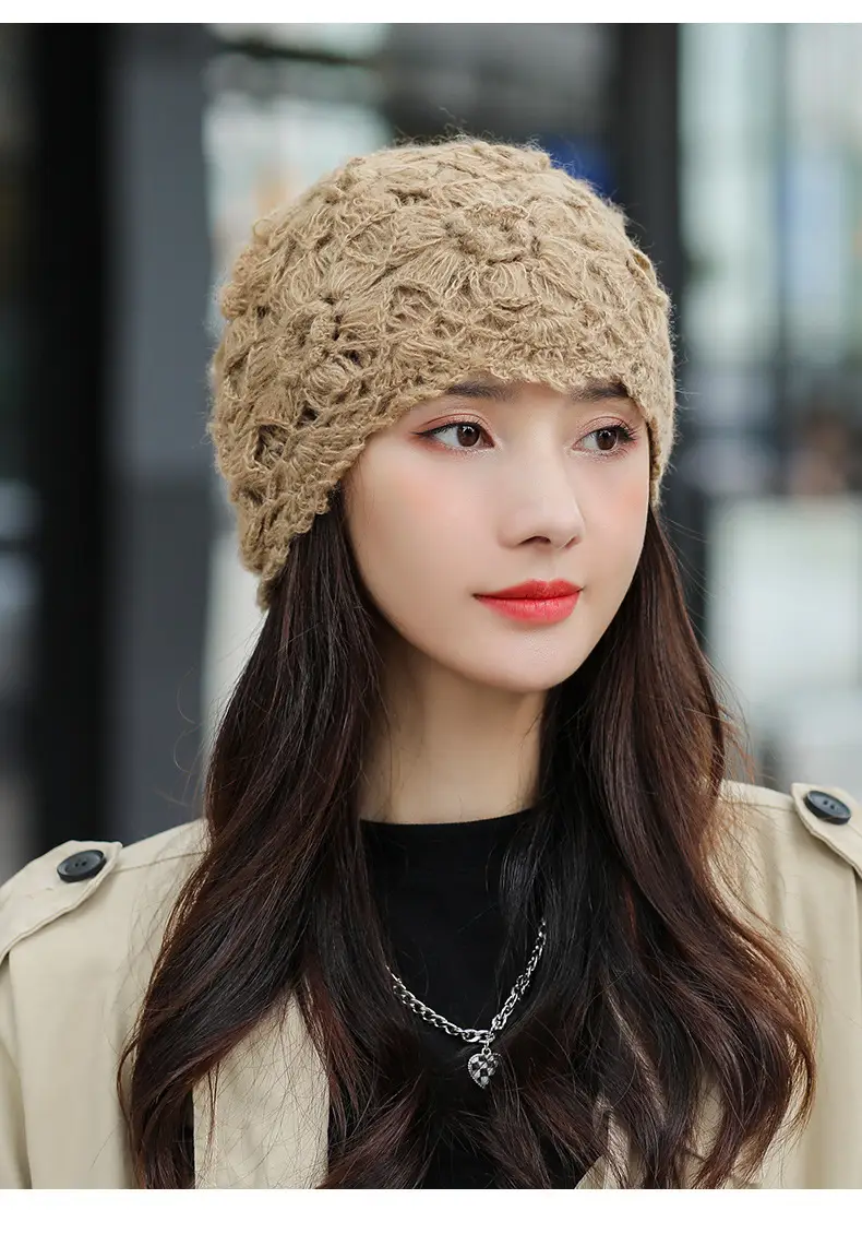 Women's Grey Knitted Wool Hat for Spring Autumn — feature 6
