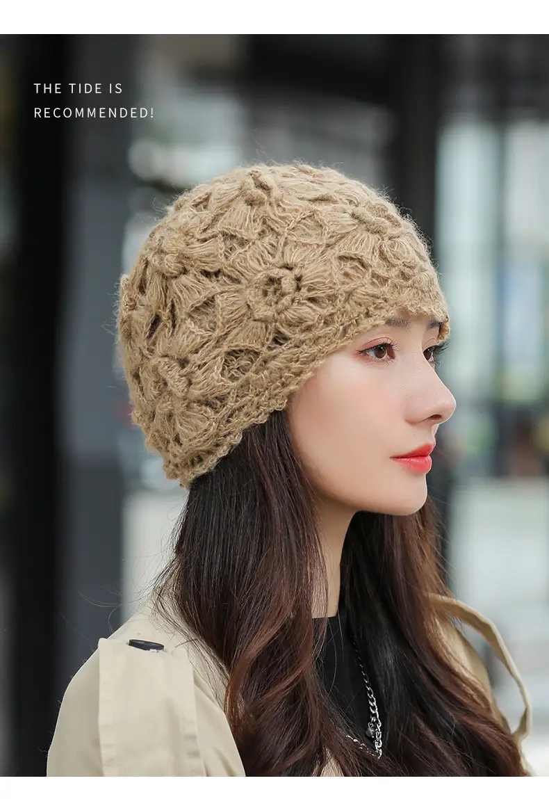 Women's Grey Knitted Wool Hat for Spring Autumn — feature 7