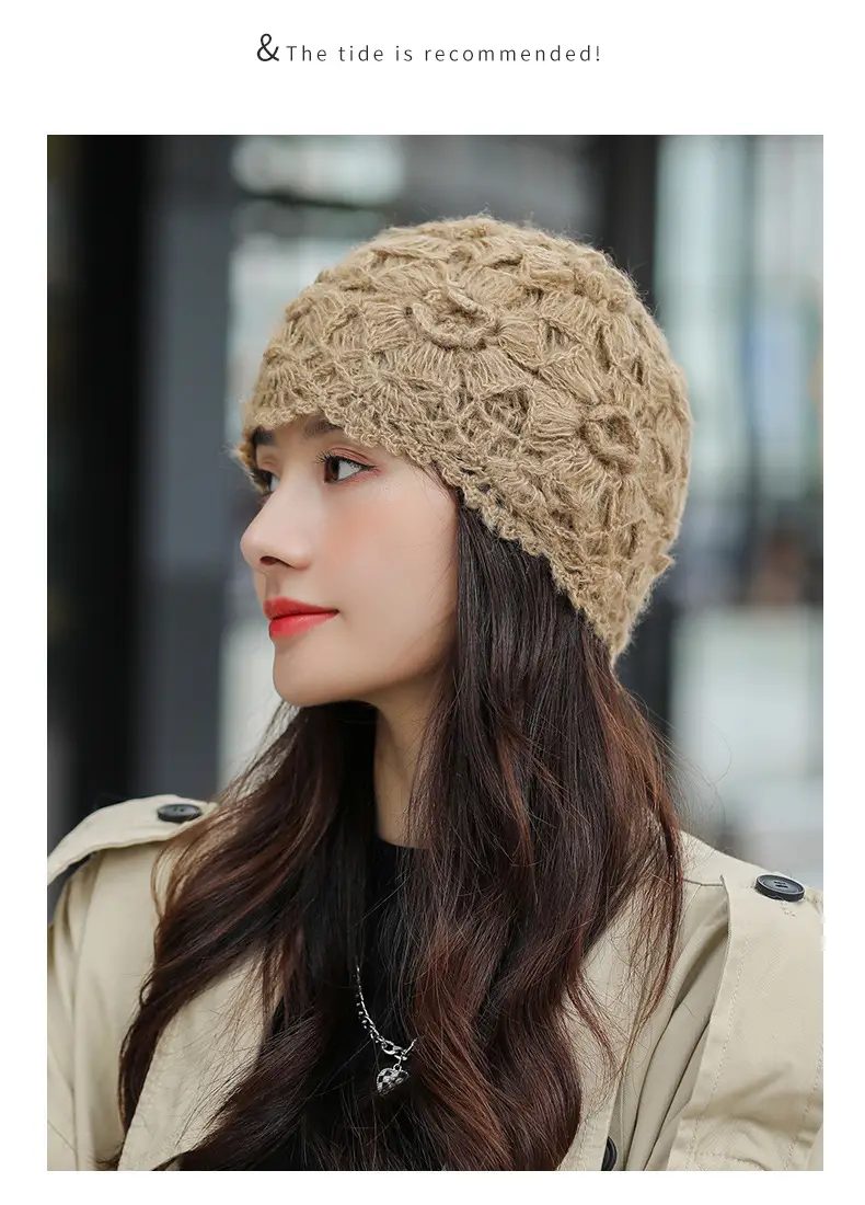 Women's Grey Knitted Wool Hat for Spring Autumn — feature 8