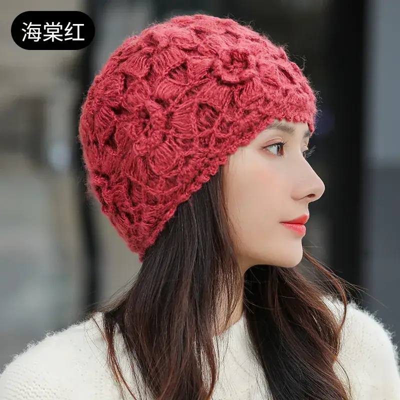 Women's Grey Knitted Wool Hat for Spring Autumn - Image 5