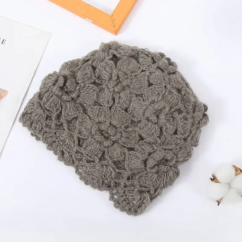 Women's Grey Knitted Wool Hat for Spring Autumn - Image 8