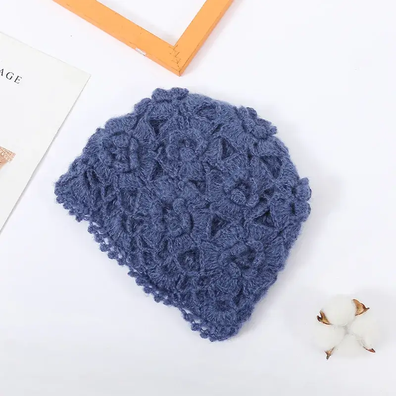 Women's Grey Knitted Wool Hat for Spring Autumn - Image 9