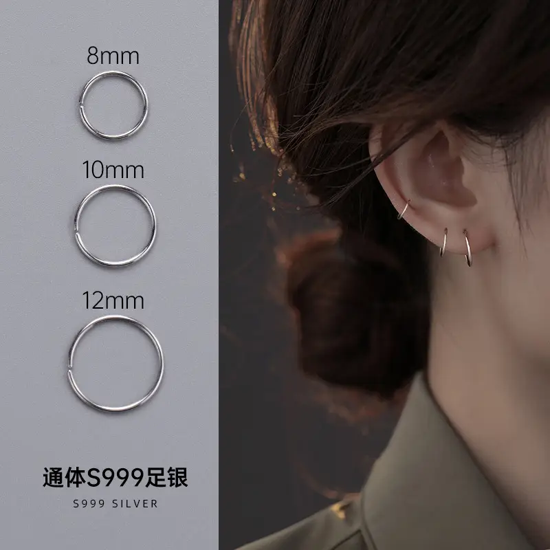 S999 Silver Circle Earrings for Women - Image 2