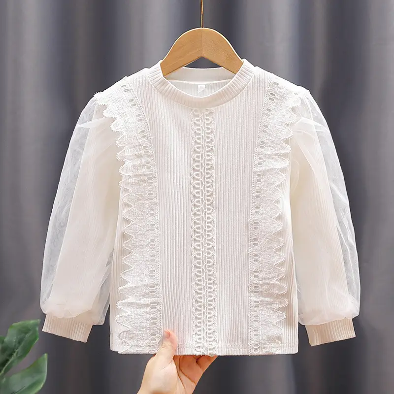 Girls Long Sleeve Lace T-Shirt White Medium to XL